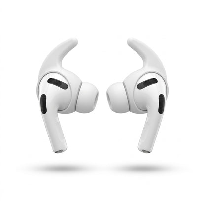 KeyBudz EarBuddyz AirPods Pro 3rd Gen White ear tips with integrated wingtips on white background.
