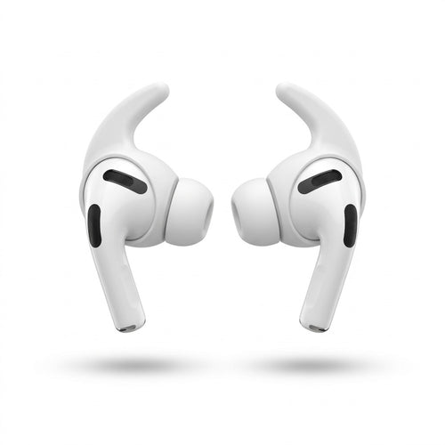 KeyBudz EarBuddyz AirPods Pro 3rd Gen White ear tips with integrated wingtips on white background.
