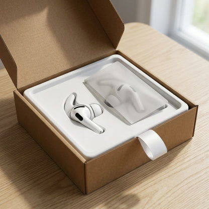 Premium unboxing view of KeyBudz EarBuddyz secure in custom-molded ship-safe tray.