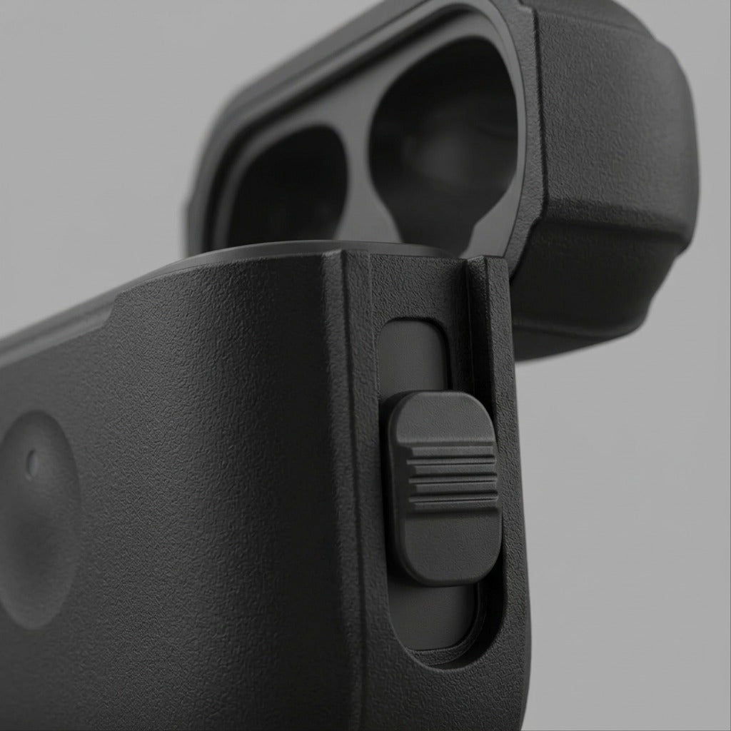 A macro photo shows the textured silicone and precise latching of the KeyBudz ElementProof case.