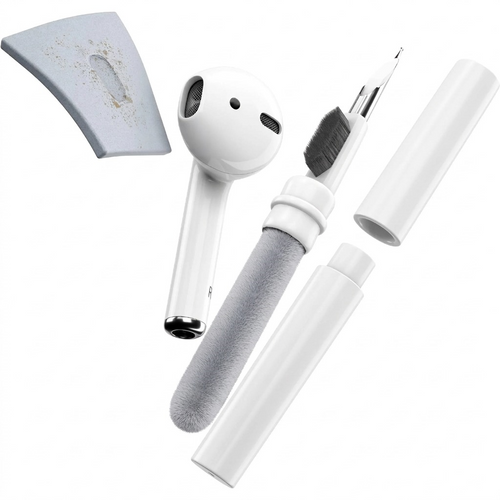 KeyBudz AirCare 1.5 Cleaning Kit featuring a multi-tool brush, cleaning putty, and an AirPod.